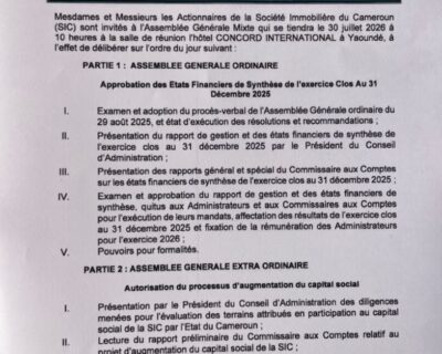 Actionnaires de la Sic : 30 juillet 2026, date de l’assemblée générale