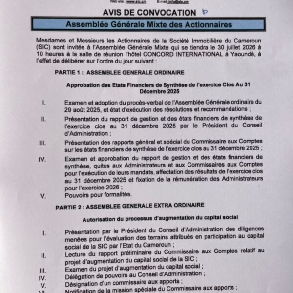 Actionnaires de la Sic : 30 juillet 2026, date de l’assemblée générale